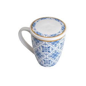 Caneca de Porcelana Super White Com Tampa E Filtro Branca/ Azul 310ml - Lyor