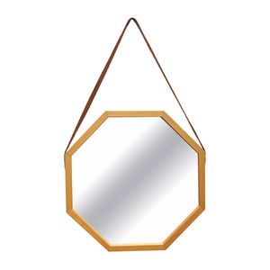 Espelho Oitavado Luxo Com Pendente de Couro Moldura Ouro 40x40cm - Art Frame