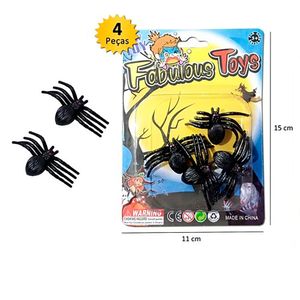 Brinquedo Aranhas Plástico Preto 4 Peças - Shock Imports