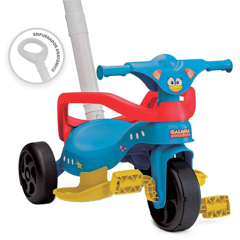 Triciclo Infantil Velotrol com Capota e Empurrador Motoca Velotrol