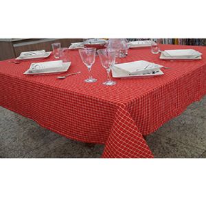Toalha Mesa Colonial Grid 140x220cm Vermelho/Cru Estampa - Bordartes