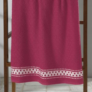 Toalha Banho Felpuda Premium Lisa Vermelha Barrado Coração 70x140cm - Dohler