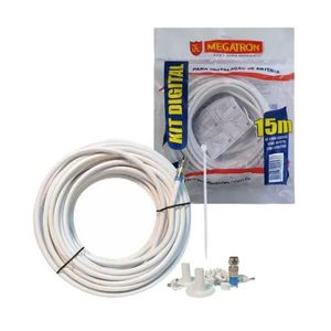 Cabo Coaxial 15 Metros Rg6 Com Conectores E Acessórios - Megatron