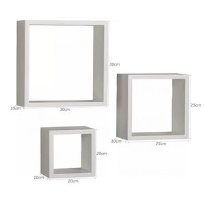 Kit Nichos MDF Branco com Suportes 3 Peças 20x20x10/ 25x25x10/ 30x30x10cm - Madeira Forte