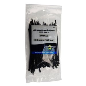 Abraçadeira de Nylon 2.5x100mm Preta 100 Unidades - Brasfort