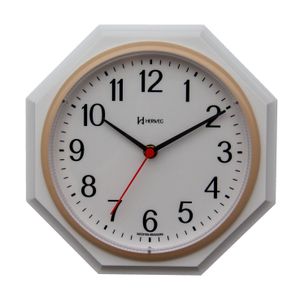 Relógio Parede Octagonal Quartz Com Detalhe Pinho Branco 21 - Herweg