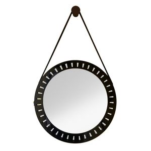 Espelho Adnet Redondo Mandala Acrílico Raiado Preto Com Alça Preta 600x3mm - Ornato