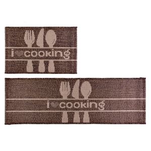 Kit Tapete Cozinha Eco Cooking 56 Marrom 2 Peças - Jc Serrano