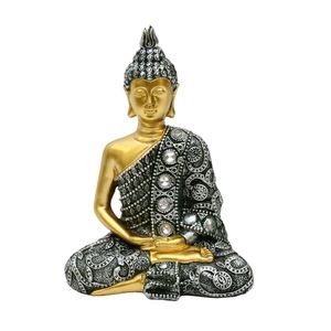 Enfeite Decorativo Buda Sentado Resina Dourado e Verde -  Bras Continental