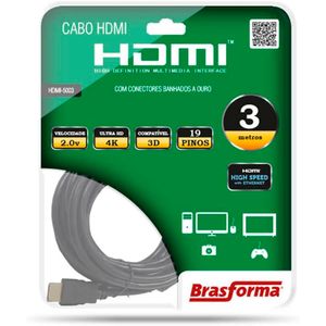 Cabo HDMI 2.0v 1080P 3m Preto HDMI5003 - Brasforma