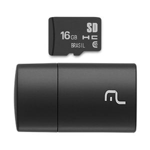 Pen Drive 2 em 1 Leitor USB+Cartão de Memória Classe 10 16GB Preto Multilaser