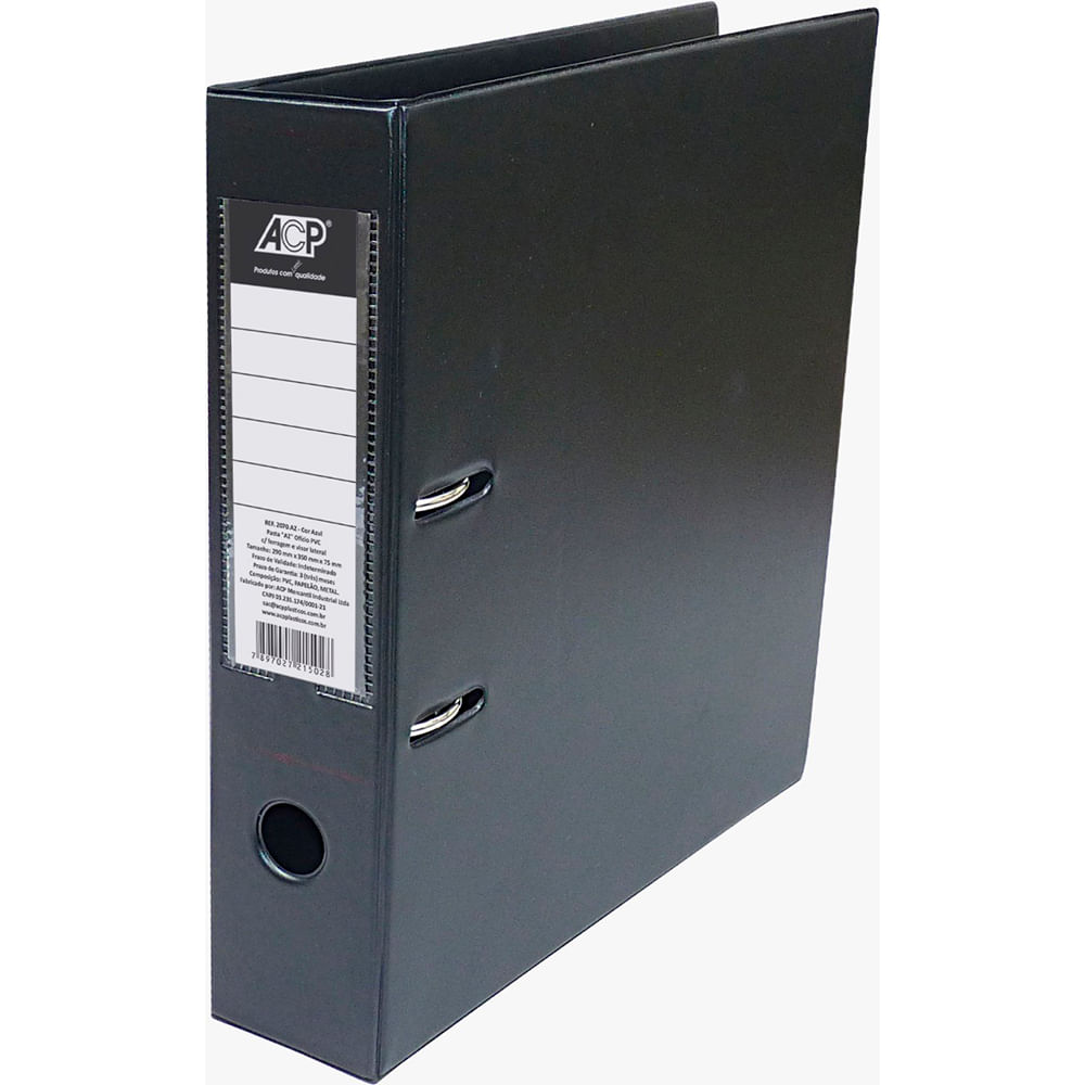 Pasta Az Oficio Pvc Com Ferragem E Visor Lateral Preto ACP lojasmel