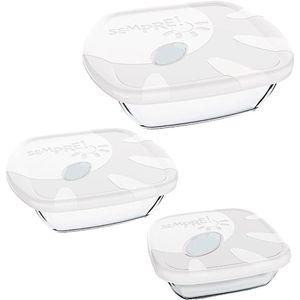 Conjunto de Assadeira Sempre Quadrada Vidro com Tampa 3 Peças 730ml/ 1,5L/ 2,4L Ref.15130200826700 Nadir