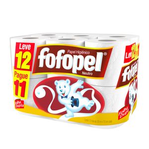 Papel Higiênico Neutro Folha Dupla Leve 12 Pague 11 - Fofopel