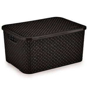 Cesto Eco Rattan Com Tampa Plástico Grande Preto 19x28x38,5 - Nitron