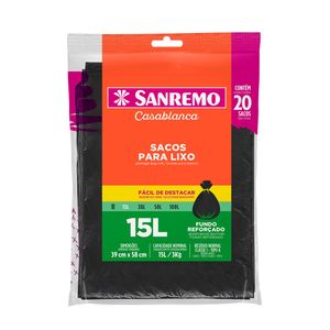 Saco Lixo Almofada 15 Litros Preto Com 20 Unidades - Sanremo