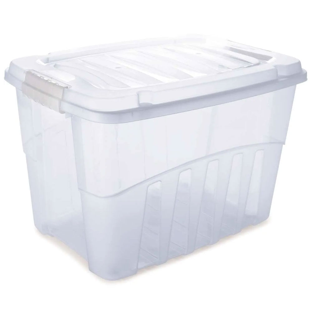 Conjunto de Caixas de Plástico Organizadoras 9,8 L com Tampa Empilhável 2  Peças - Loja Plasútil