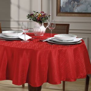 Toalha Mesa Redonda Jacquard Requinte Lisa Vermelha 160cm - Dohler