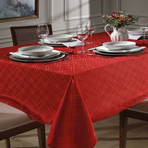 Toalha Mesa Natal Retangular Vermelha com Linhas 140x210cm - Dohler