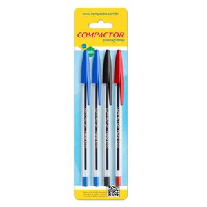 Caneta Esferográfica Top 2000 Azul/Vermelho/Preto Blister com 3 Unidades - Compactor
