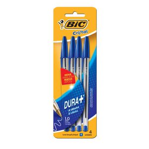 Caneta Esferográfica Clássica Cristal 1.0mm Azul  Blister 4 Unidades - Bic