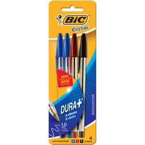 Caneta Esferográfica Cristal Azul/Vermelha/Preta Blister 4 Unidades - Bic