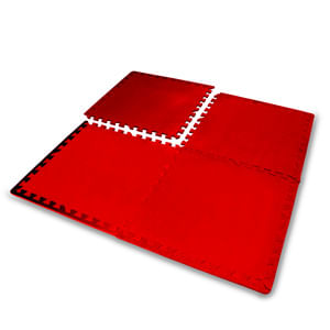 Tapete Tatame Liso Vermelho 10mm 4 Peças 50x50cm com Bordas de Acabamento - Evamax