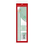 Kit_Lápis_Grafite,_Apontado_e_Borracha_Verde_-_Faber_Castell
