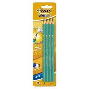 Lápis Preto HB/2 Evolution Hexagonal Sem Borracha Blister com 4 Peças - Bic