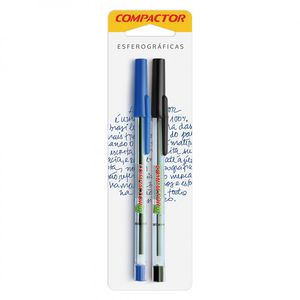 Caneta Esferográfica 07 Azul/Preta Blister com 2 Unidades - Compactor