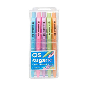 Estojo Caneta Esferográfica Retrátil Sugar 5 Cores - Cis