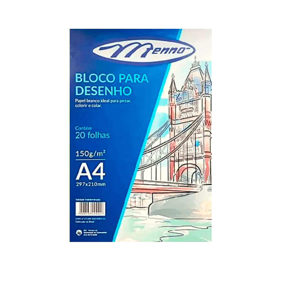 Bloco Para Desenho A4 Branco 150g Com 20 Folhas Menno Lojasmel 1911