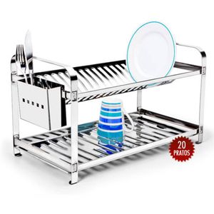 Escorredor 20 Pratos Montado Com Porta Talheres Em Aço Inox - Mak Inox