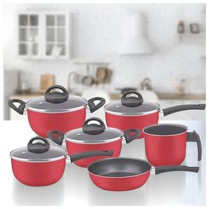 Conjunto de Panelas Trofa-L Colors Tampa de Vidro Alumínio Antiaderente Vermelho 6 peças 7210611 - Marpal