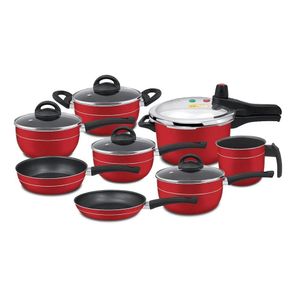 Conjunto de 8 Peças Panela de Pressão 4 Litros Color em Alumínio Antiaderente Vermelho Marpal