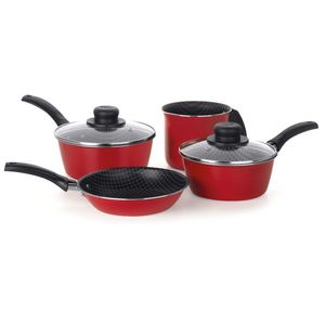 Conjunto 4 Peças (Leiteira 12, Panela 16, Panela 18 e Frigideira 18) Essencial Vermelho  Multiflon