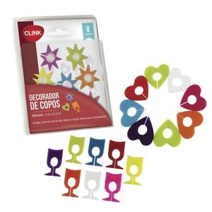 Kit Com 8 Peças Marcadores Copos Silicone 3,5x3,5cm - Clink