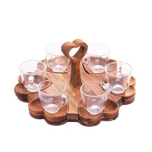 Conjunto Xícaras Café Com Pires E Suporte Madeira Coração Teca 65ml 13 Peças - Rojemac