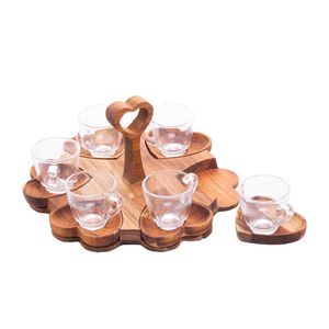 Conjunto Xícaras Café Com Pires E Suporte Madeira Coração Teca 65ml 13 Peças - Rojemac