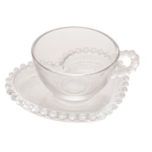 Conjunto Xícaras Chá Cristal Com Pires Coração Pearl 8 Peças 180ml - Rojemac