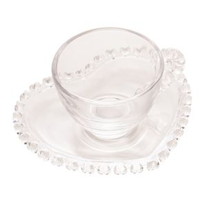 Xícara Para Café Com Pires de Cristal Coração 80ml - Lyor