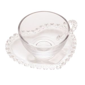 Xícara Para Chá Com Pires de Cristal Coração 170ml - Lyor