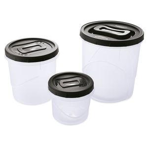Conjunto 3 Potes 720ml/ 1,8 Litros/ 3,2 Litros Plástico Tampa Rosca Preta - Plasútil