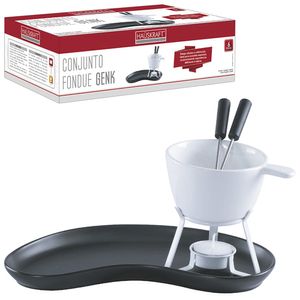 Conjunto Fondue Genk Cerâmica Branca E Inox 6 Peças - Hauskraft