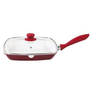Frigideira Grill 24cm Tampa de Vidro Alumínio Fundido E Revestimento Cerâmico Vermelha - Clink