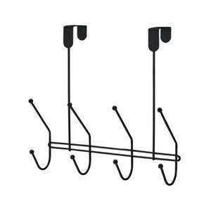 Suporte Eclipse Black Para Porta 4 Ganchos Duplos Aço Preto - Arthi