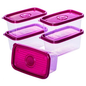 Conjunto de Potes Pop Retangular 380ml Cada Com Tampa Malbec Orquídea Plástico 5 Peças - Plasútil