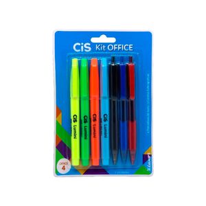 Kit Escolar Office 4 Com 4 Marca Textos Lumini + 3 Canetas Linea - Cis