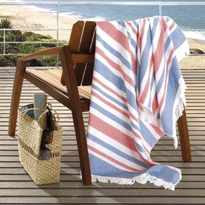 Toalha Praia Felpuda Com Franja Azul Jeans e Vermelha 90x180cm - Dohler