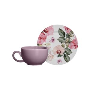 Xicara Chá Com Pires Cerâmica Faiança Linha Encanto Rosas 200ml - Alleanza Cerâmica